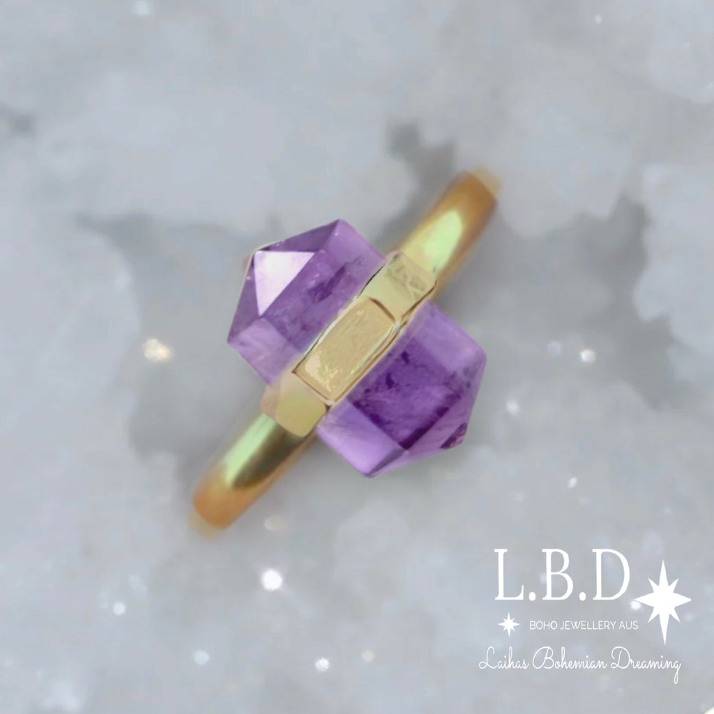 Laihas Gold Crystal Kindness Amethyst Ring Gemstone Gold Ring Laihas Bohemian Dreaming -L.B.D