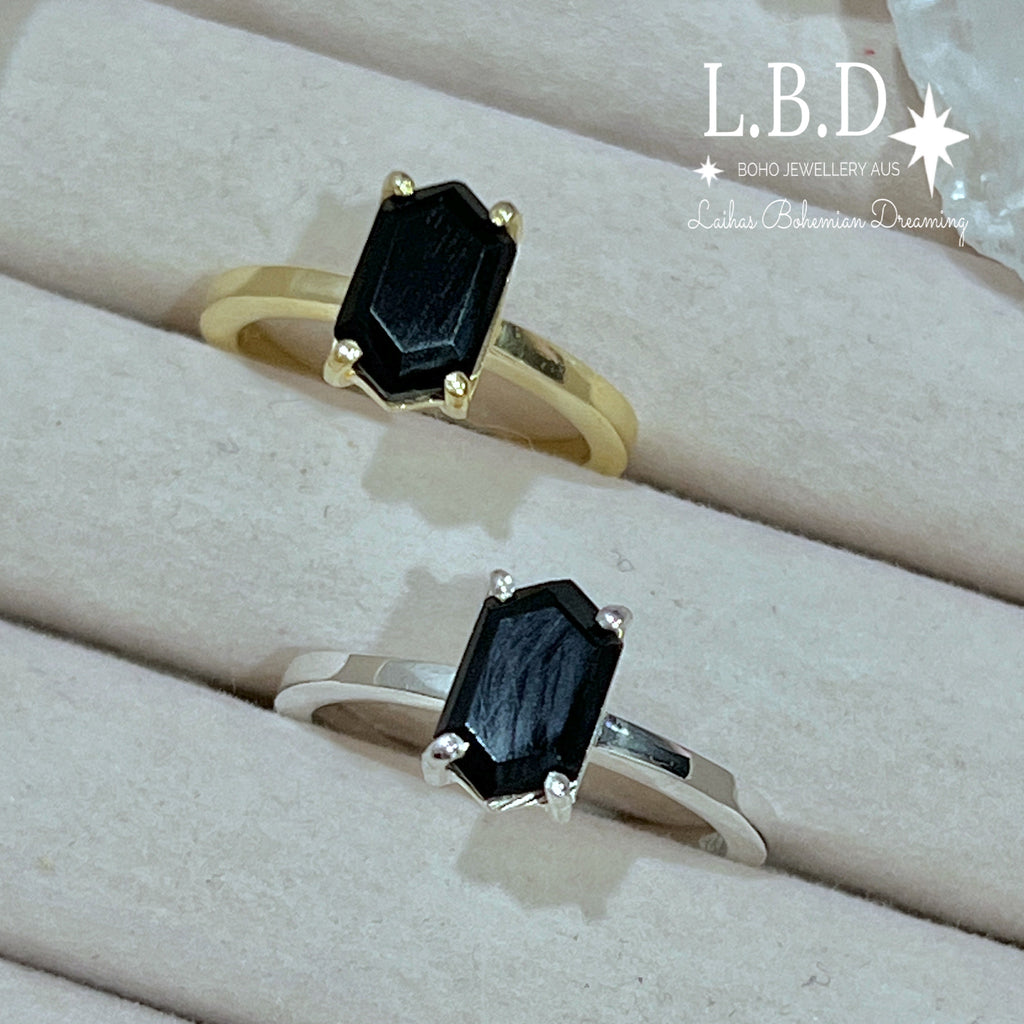 Laihas Mini Hex Crystal Onyx Ring Gemstone Sterling Silver Ring Laihas Bohemian Dreaming -L.B.D