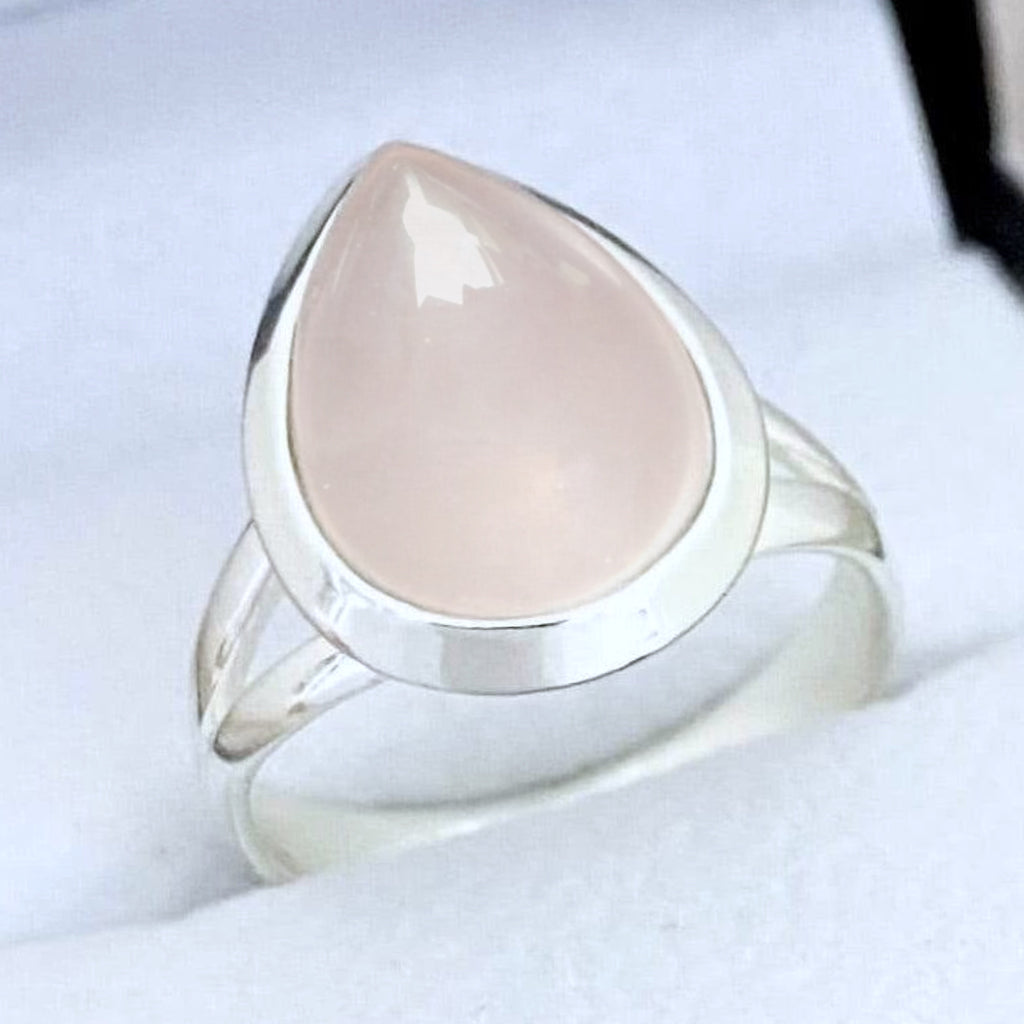 Laihas Classic Chic Raindrop Rose Quartz Ring Gemstone Sterling Silver Ring Laihas Bohemian Dreaming -L.B.D