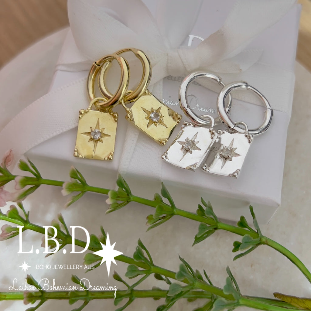 Laihas Celestial Crystal Topaz Gold Hoop Earrings Gold Gemstone earrings Laihas Bohemian Dreaming -L.B.D