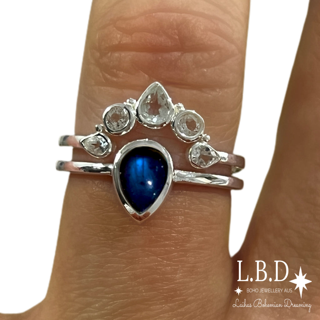 Laihas Queen Of Cups Topaz and Labradorite Ring Set Gemstone Sterling Silver Ring Laihas Bohemian Dreaming -L.B.D