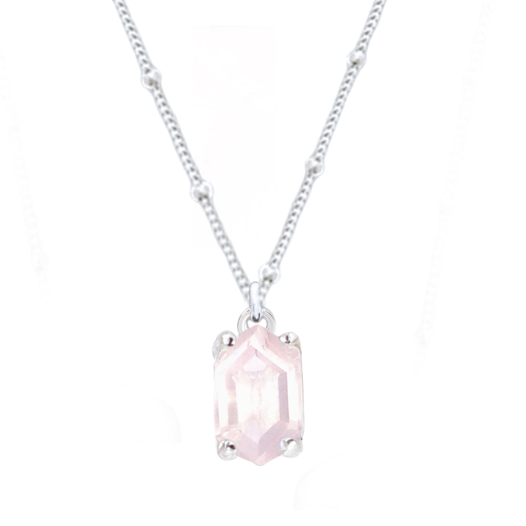 Laihas Mini Hex Crystal Rose Quartz Necklace Gemstone Sterling Silver necklace Laihas Bohemian Dreaming -L.B.D