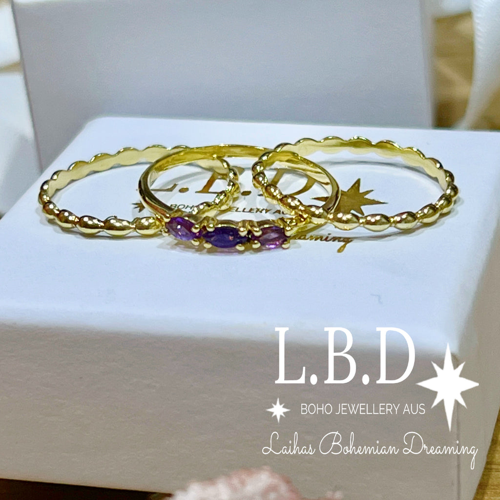 Laihas Three Of Cups Gold Amethyst Ring Set Gold gemstone Ring Laihas Bohemian Dreaming -L.B.D