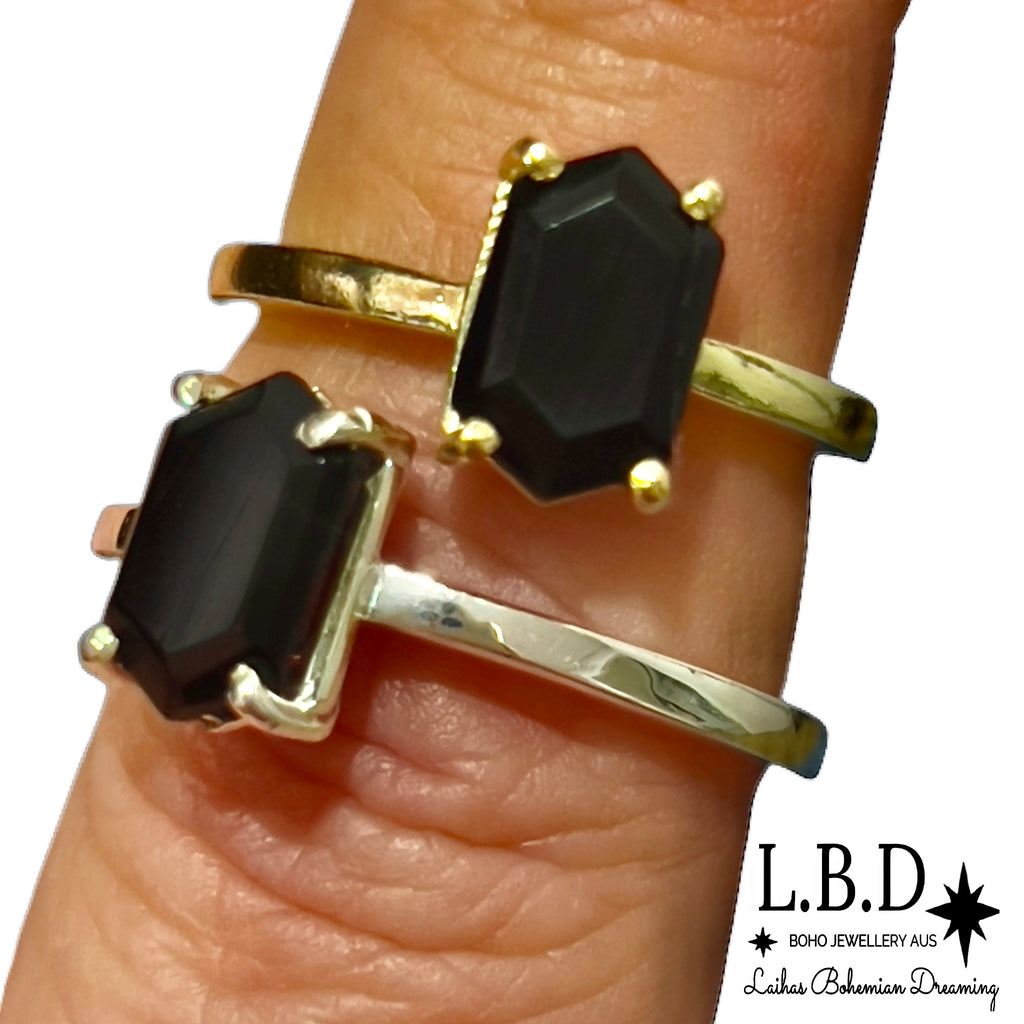 Laihas Mini Hex Crystal Onyx Ring Gemstone Sterling Silver Ring Laihas Bohemian Dreaming -L.B.D