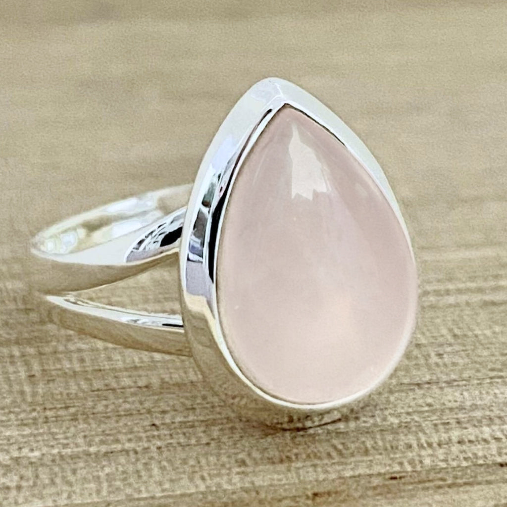 Laihas Classic Chic Raindrop Rose Quartz Ring Gemstone Sterling Silver Ring Laihas Bohemian Dreaming -L.B.D