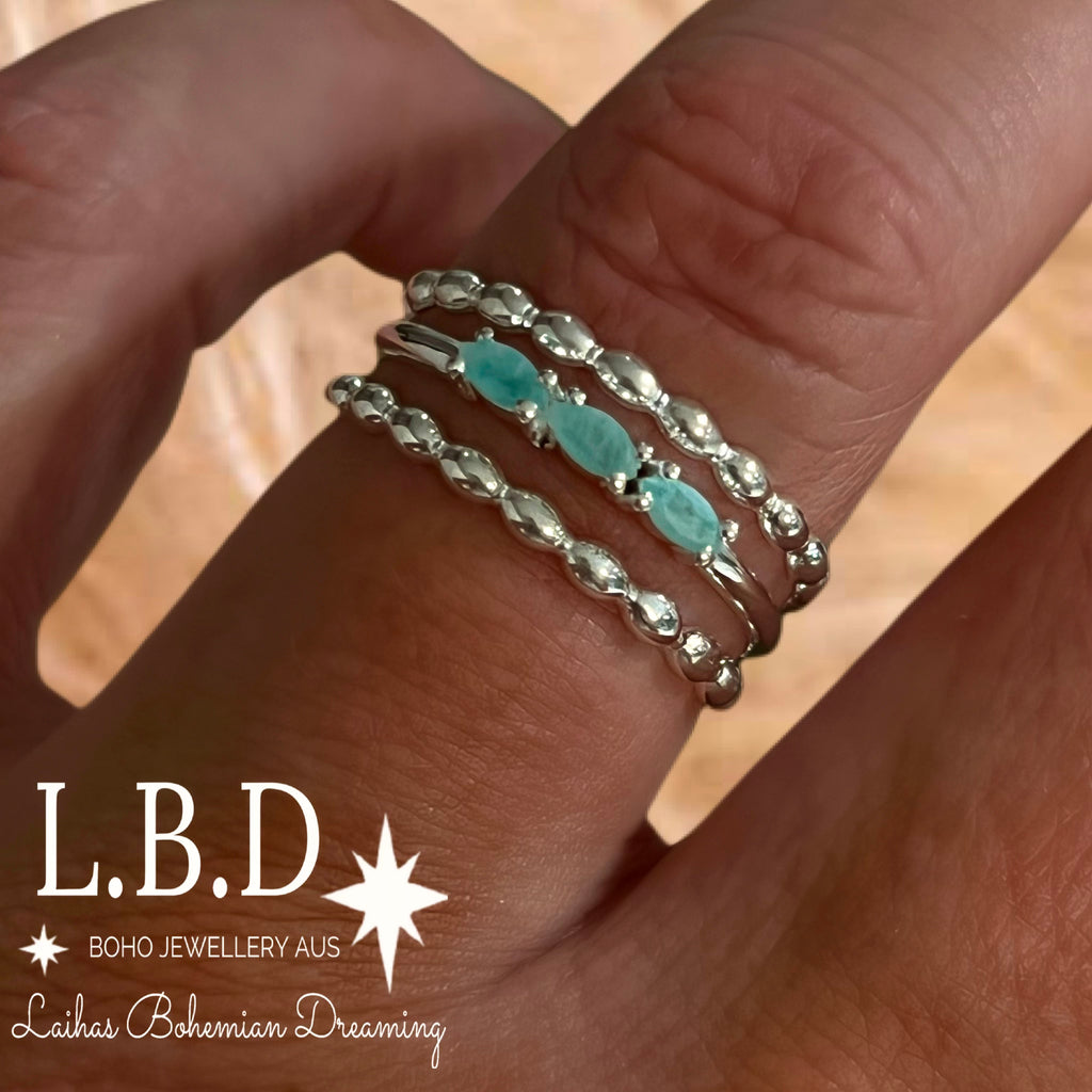 Laihas Three Of Cups Amazonite Ring Set Gemstone Sterling Silver Ring Laihas Bohemian Dreaming -L.B.D