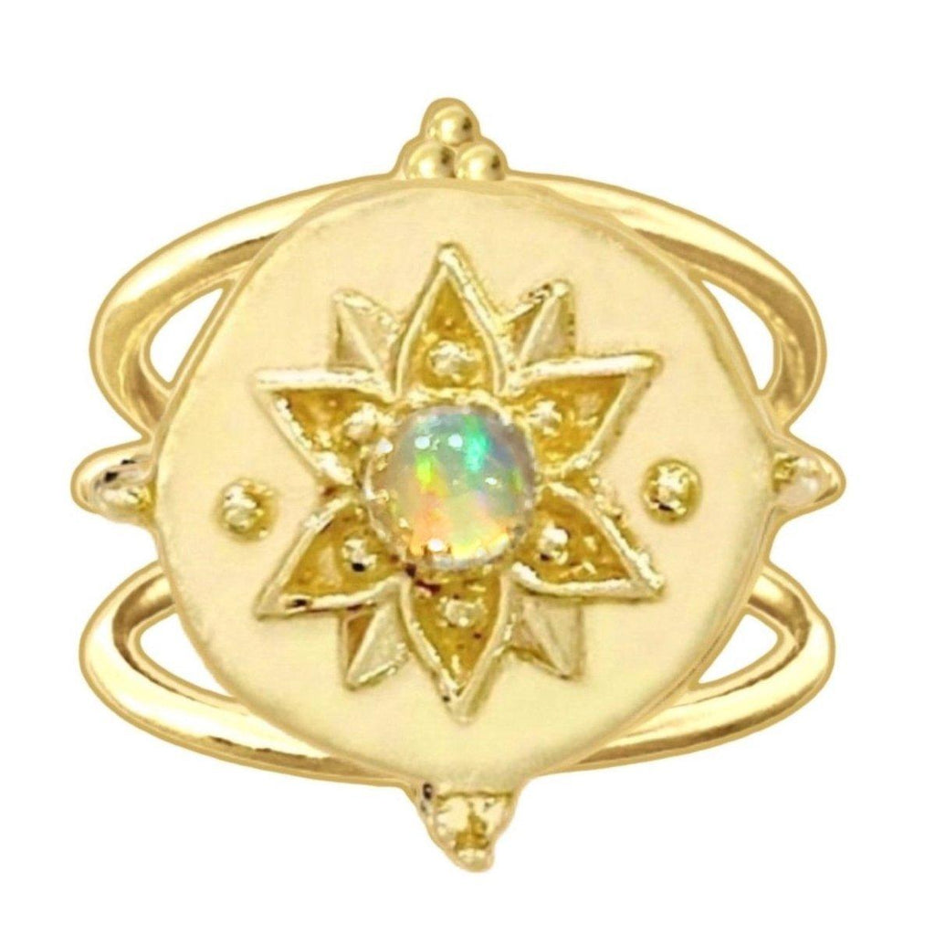 Intricate Vera May Gold Boho Ring- Genuine Opal Ring -LBD Australia