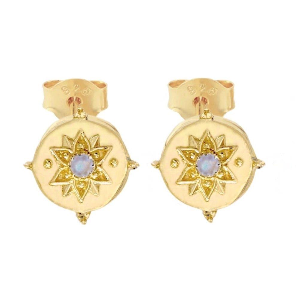 Intricate Vera May Gold Moonstone Stud Earrings -LBD Australia