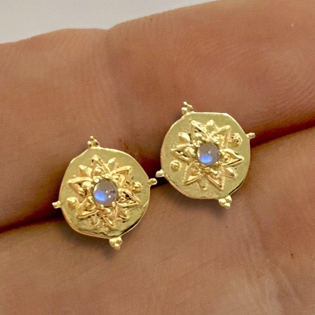 Intricate Vera May Gold Moonstone Stud Earrings -LBD Australia