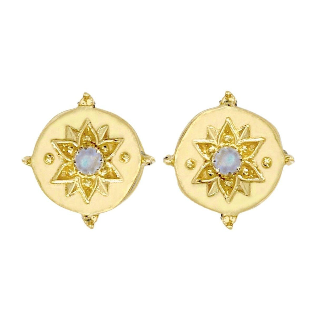 Intricate Vera May Gold Moonstone Stud Earrings -LBD Australia