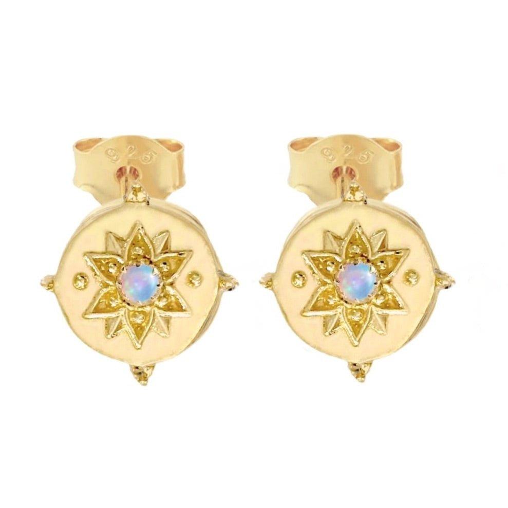 Intricate Vera May Gold Opal Stud Earrings -LBD Australia