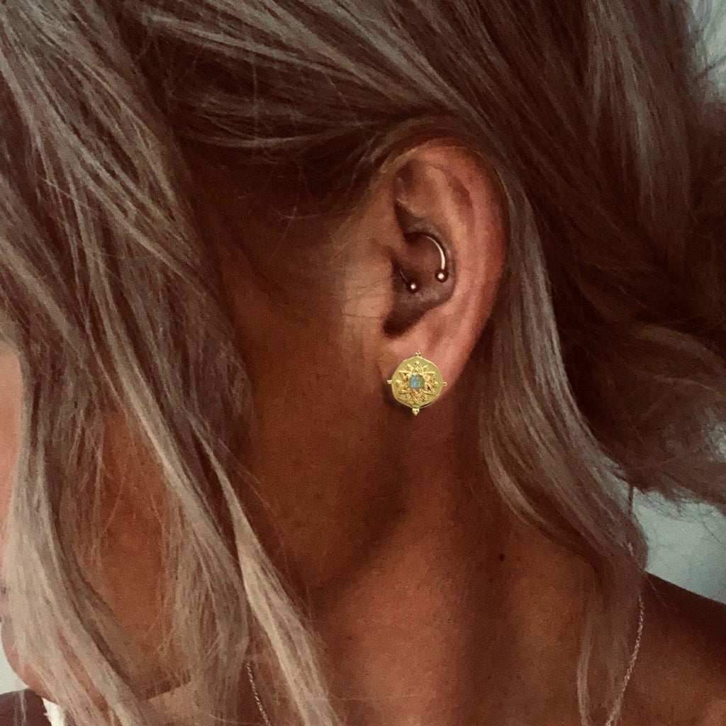 Intricate Vera May Gold Opal Stud Earrings -LBD Australia