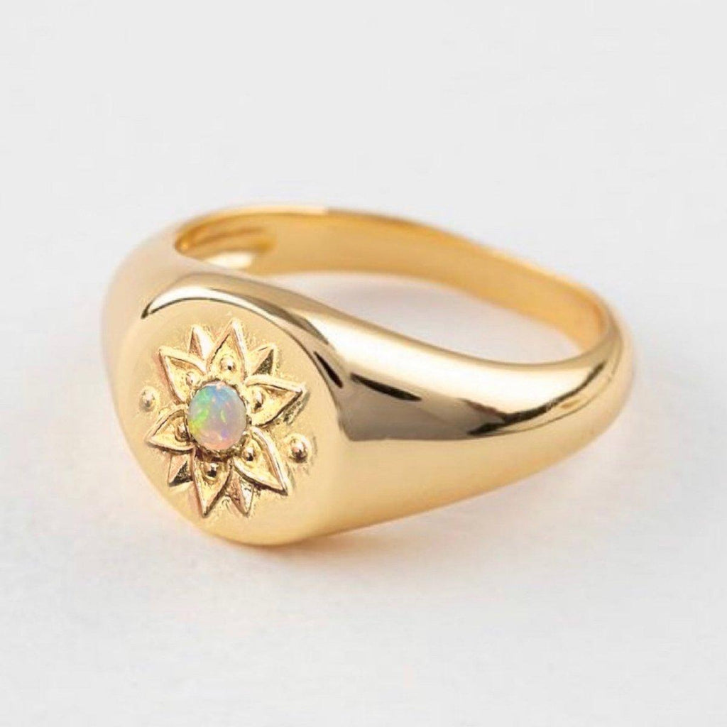 Intricate Vera May Gold Signet Ring- Genuine Opal Ring -LBD Australia