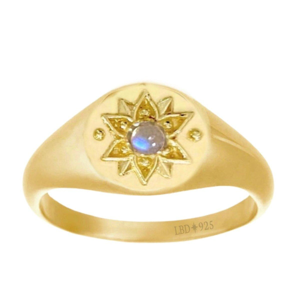 Intricate Vera May Gold Signet Ring- Moonstone Ring -LBD Australia