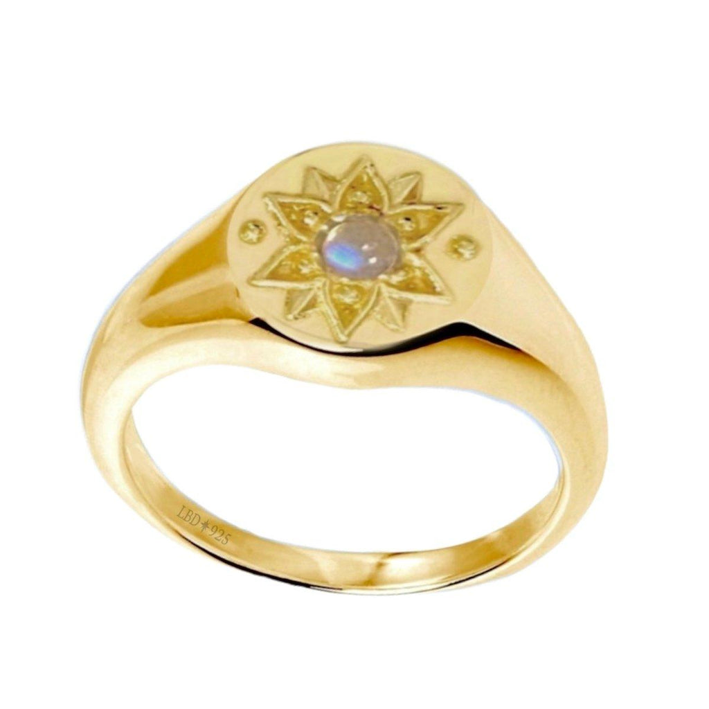 Intricate Vera May Gold Signet Ring- Moonstone Ring -LBD Australia