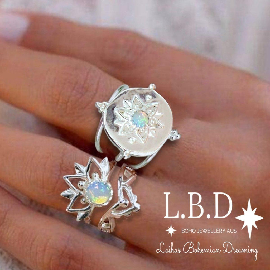 Intricate Vera May Sterling Silver Boho Ring- Genuine Opal Ring -LBD Australia
