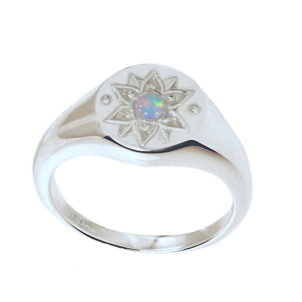 Intricate Vera May Sterling Silver Signet Ring- Genuine Opal Ring -LBD Australia