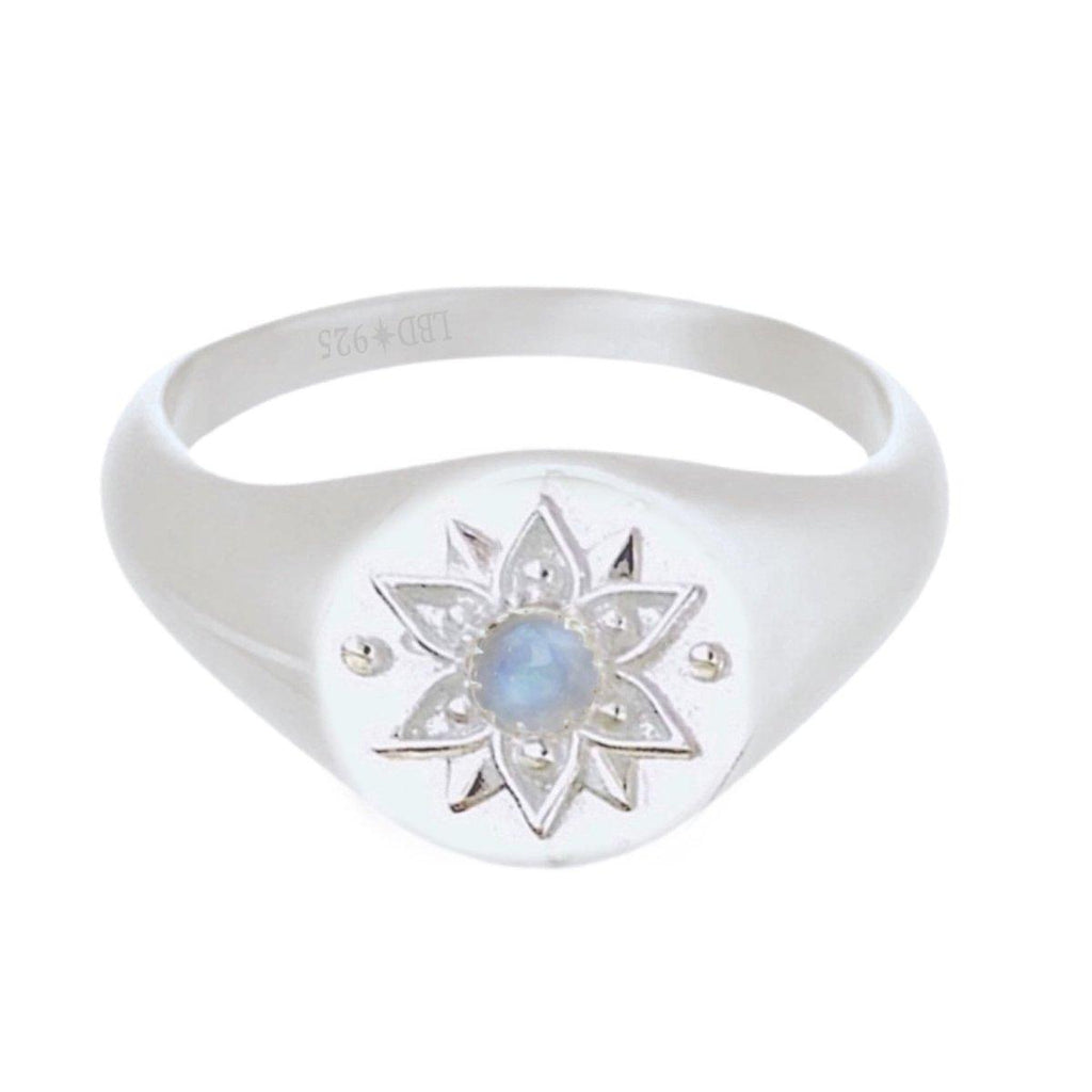 Intricate Vera May Sterling Silver Signet Ring- Moonstone Ring -LBD Australia