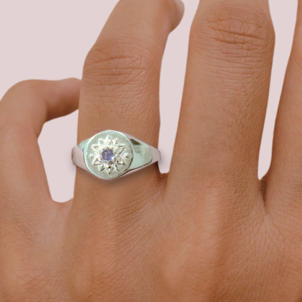 Intricate Vera May Sterling Silver Signet Ring- Moonstone Ring -LBD Australia
