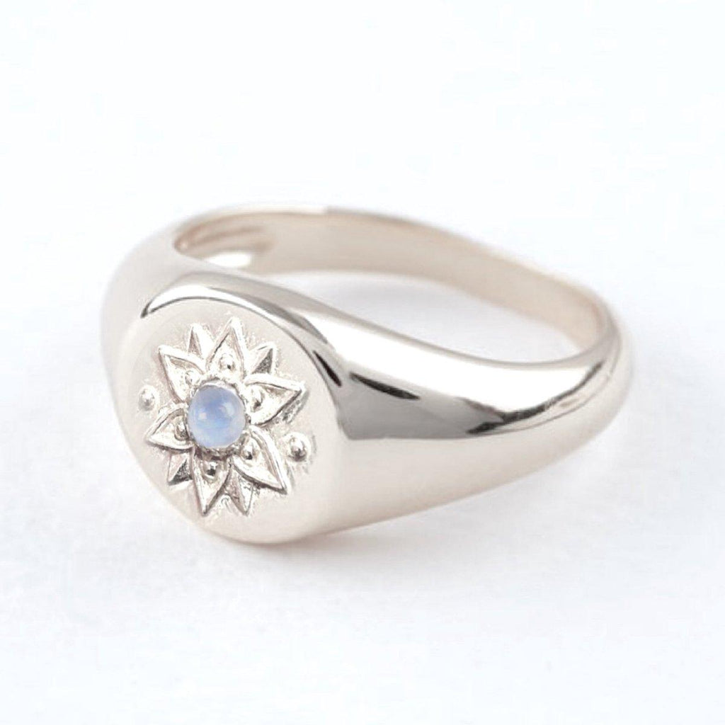 Intricate Vera May Sterling Silver Signet Ring- Moonstone Ring -LBD Australia