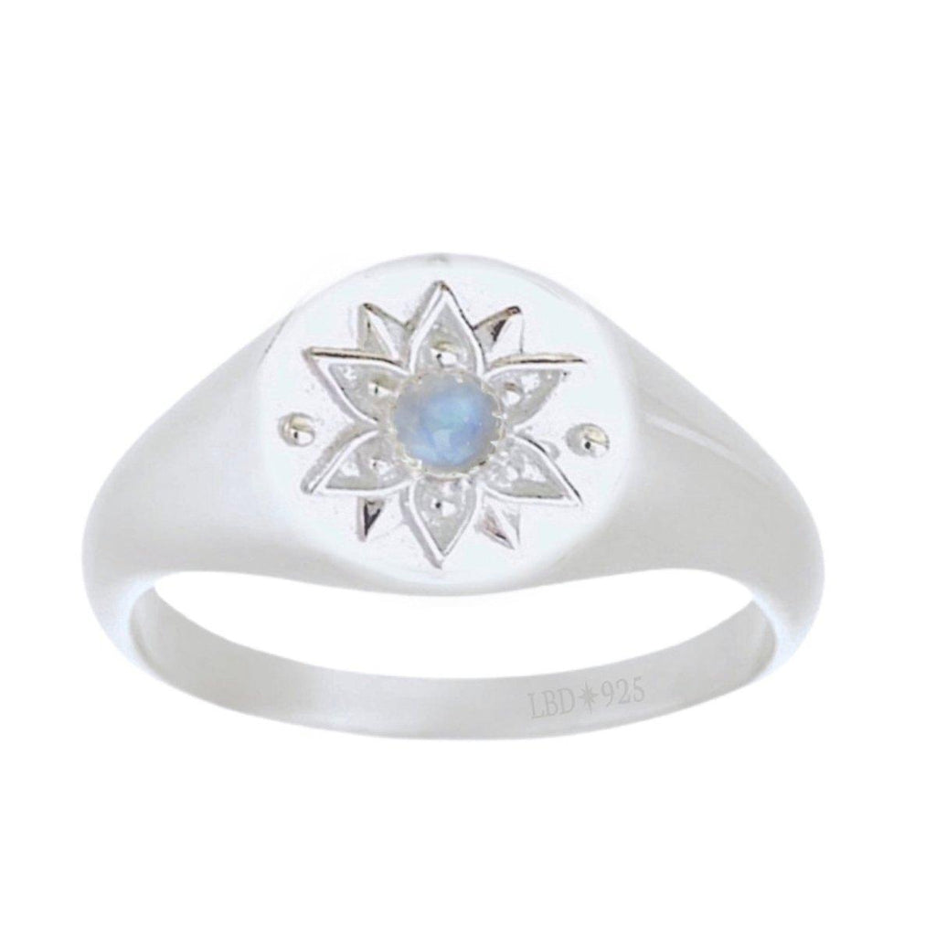 Intricate Vera May Sterling Silver Signet Ring- Moonstone Ring -LBD Australia