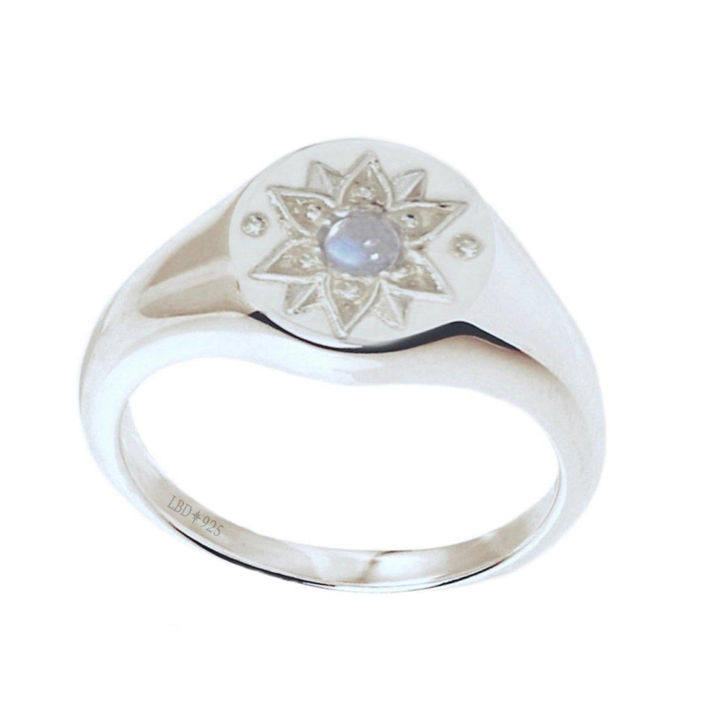 Intricate Vera May Sterling Silver Signet Ring- Moonstone Ring -LBD Australia