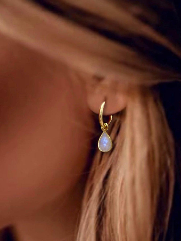 Laiha Bell Droplet Gold Moonstone Hoop Earrings -LBD Australia