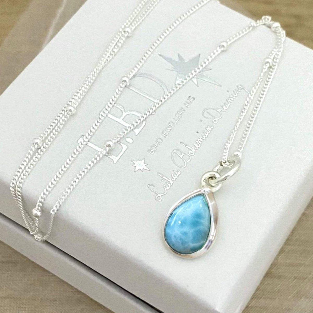 Laiha Mini Classic Chic Raindrop Larimar Necklace -LBD Australia