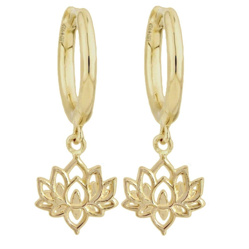 Laihas Boho Chic Lotus Flower Hoop Earrings- Gold -LBD Australia