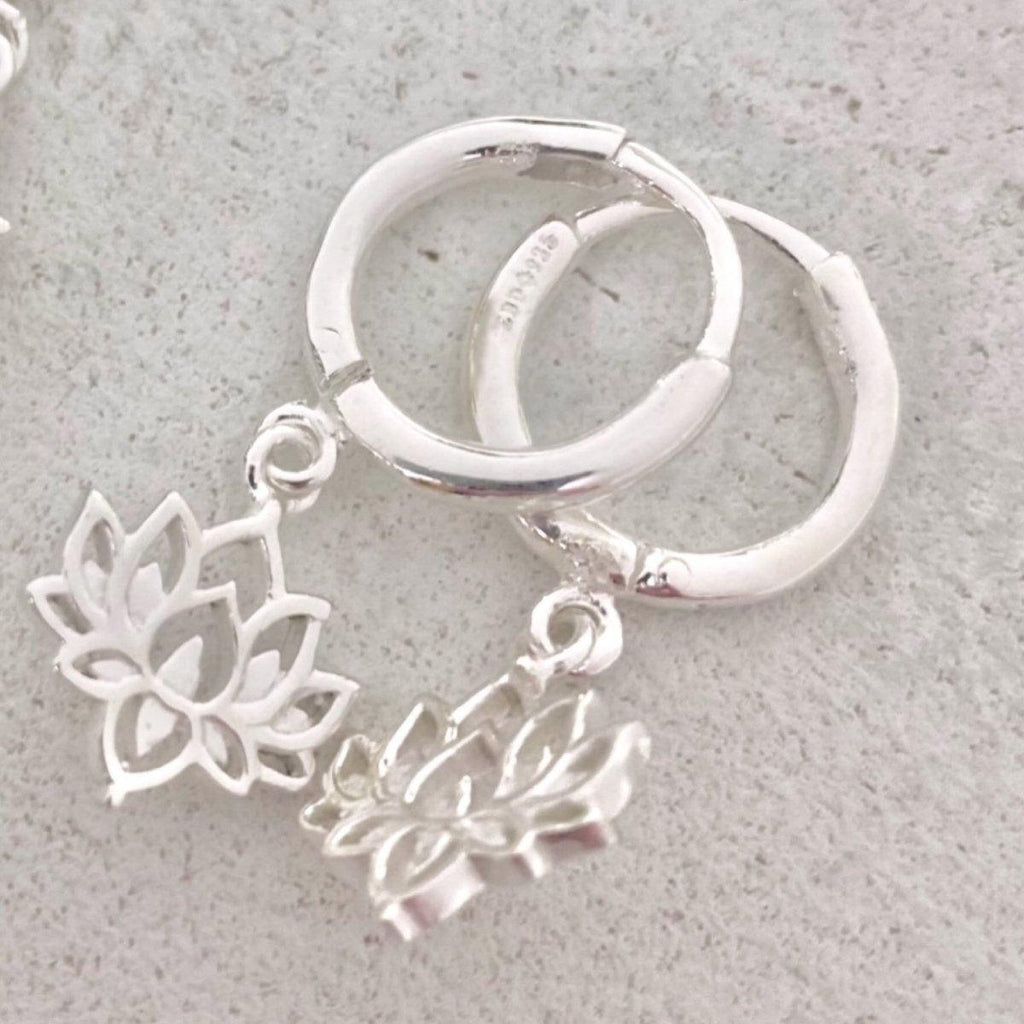 Laihas Boho Chic Lotus Flower Hoop Earrings- Sterling Silver -LBD Australia