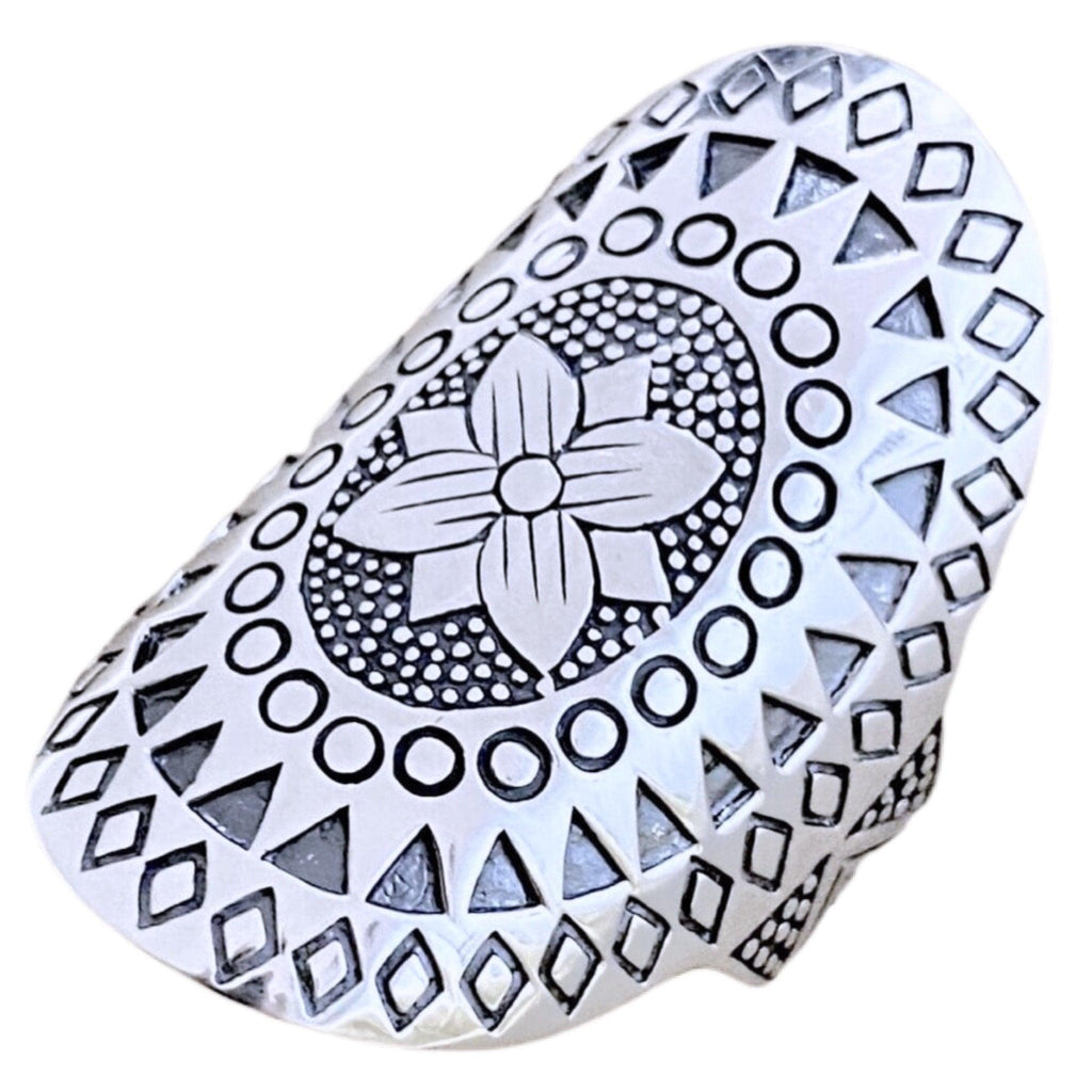 Laihas Boho Floral Shield Sterling Silver Ring -LBD Australia