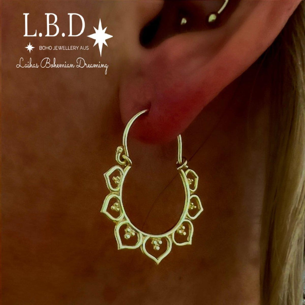 Laihas Boho Flower Gold Hoop Earrings -LBD Australia