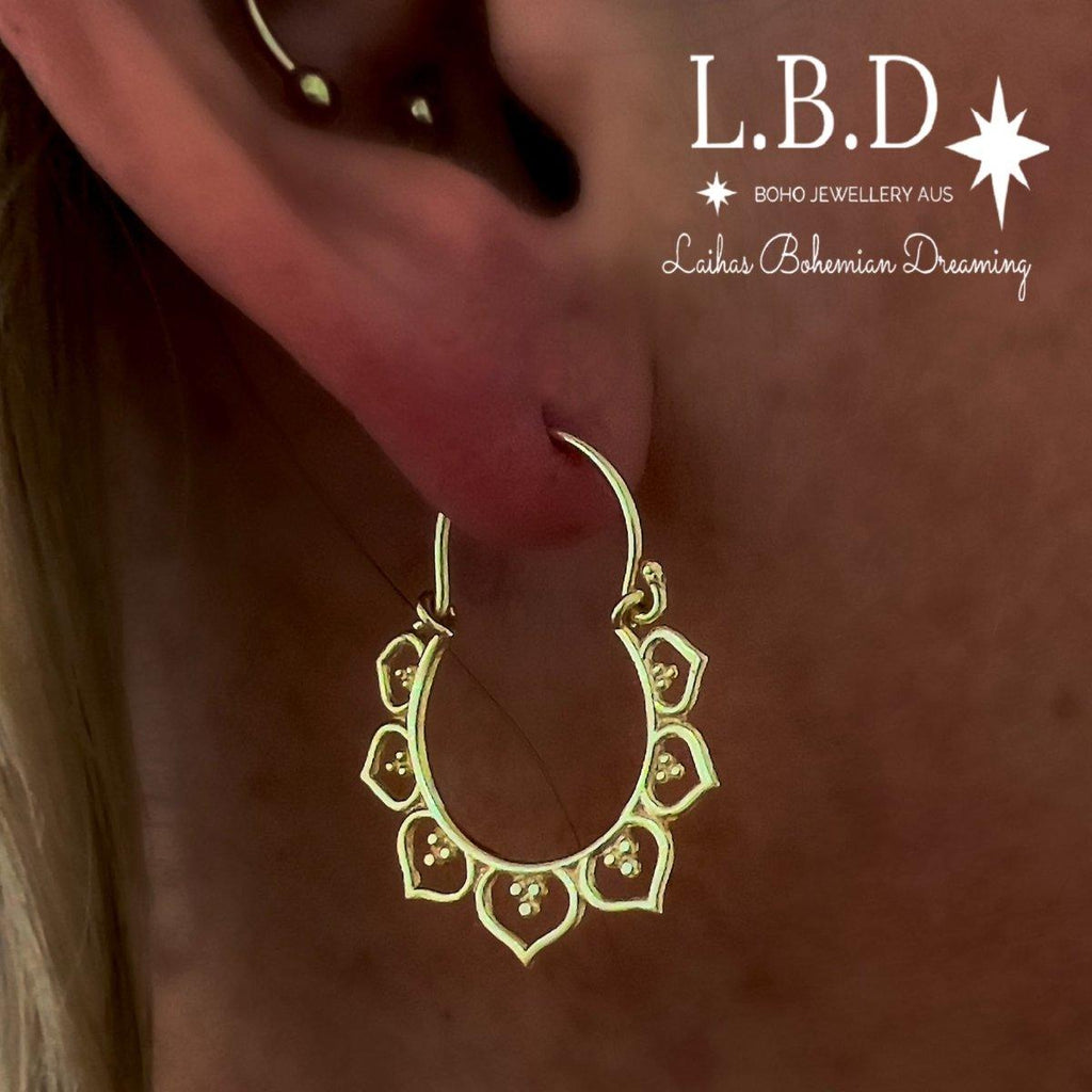 Laihas Boho Flower Gold Hoop Earrings -LBD Australia