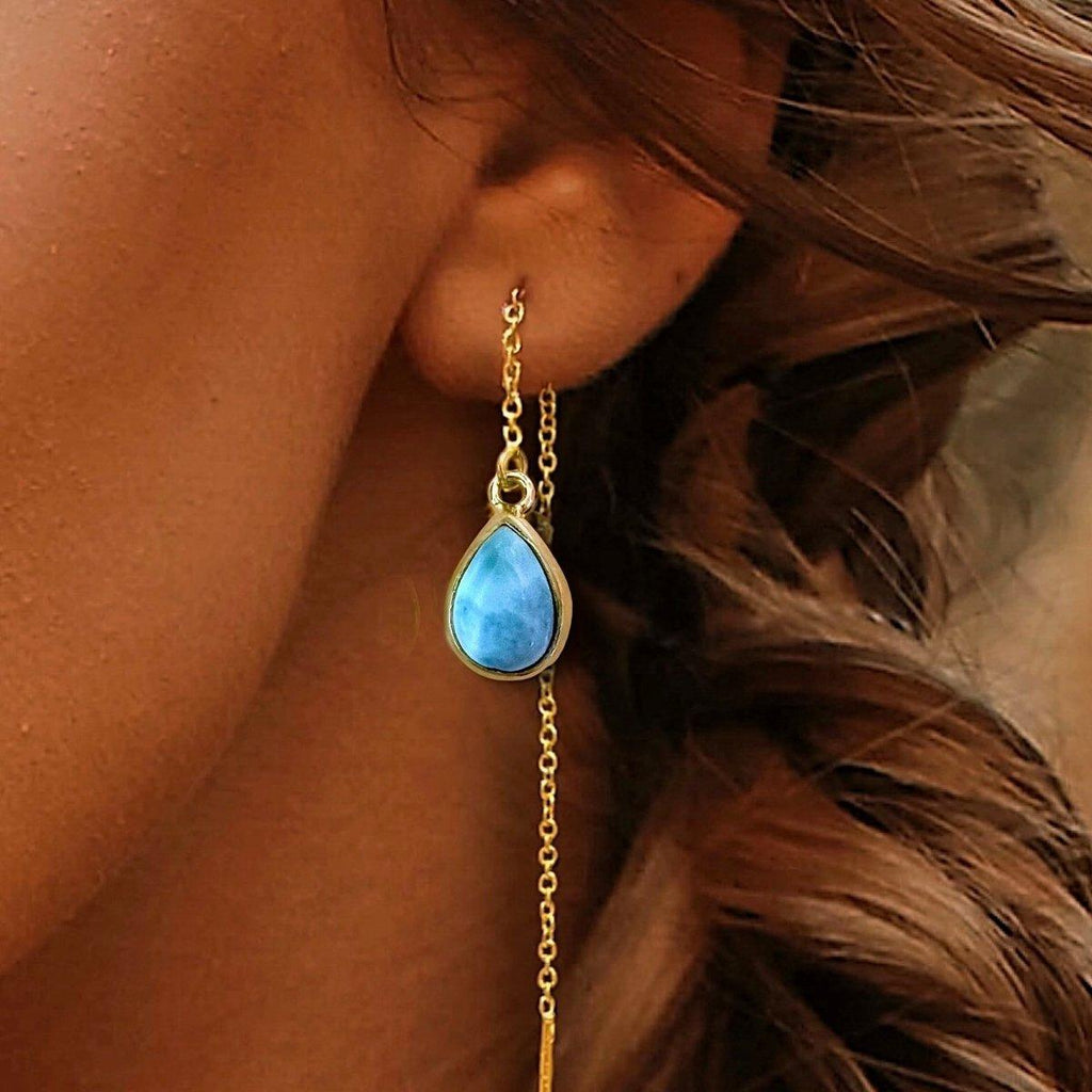 Laihas Classic Chic Gold Larimar Threader Earrings -LBD Australia