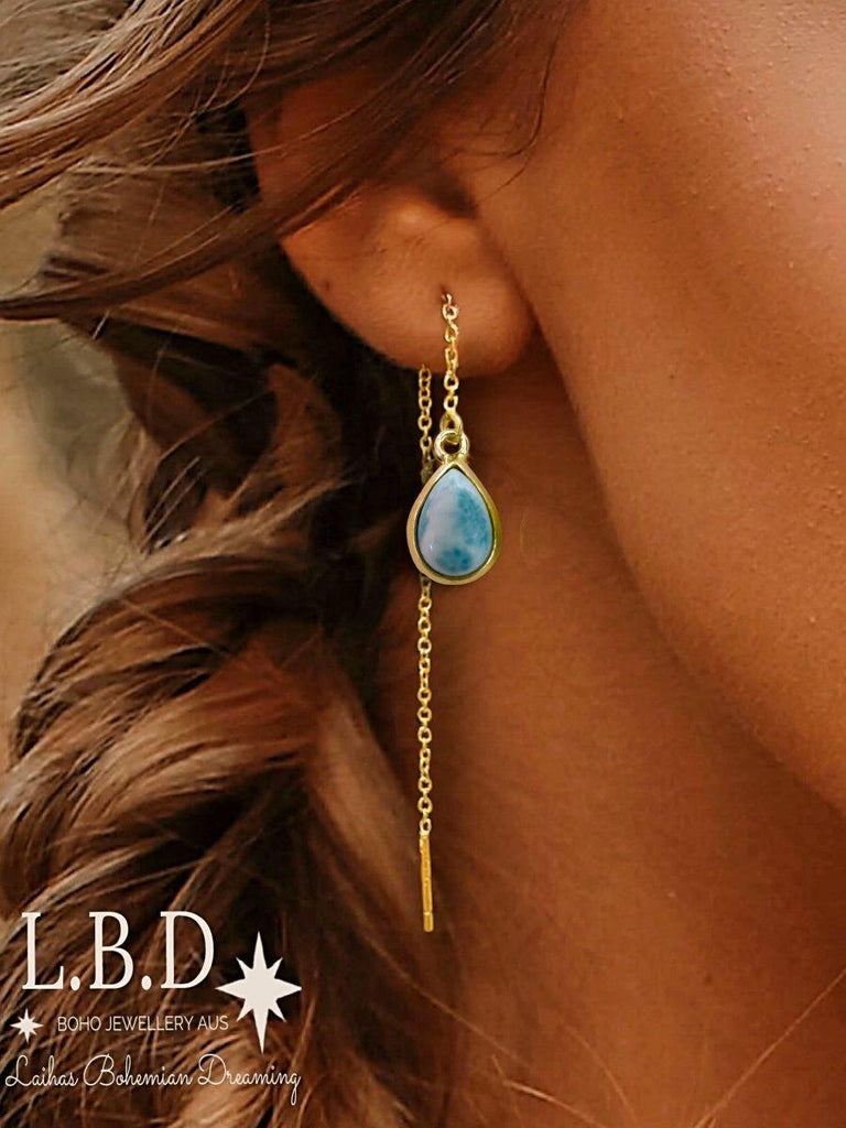 Laihas Classic Chic Gold Larimar Threader Earrings -LBD Australia