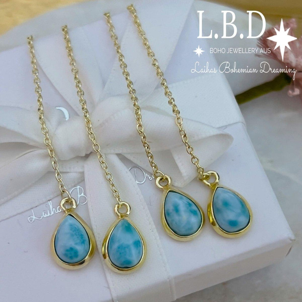 Laihas Classic Chic Gold Larimar Threader Earrings -LBD Australia