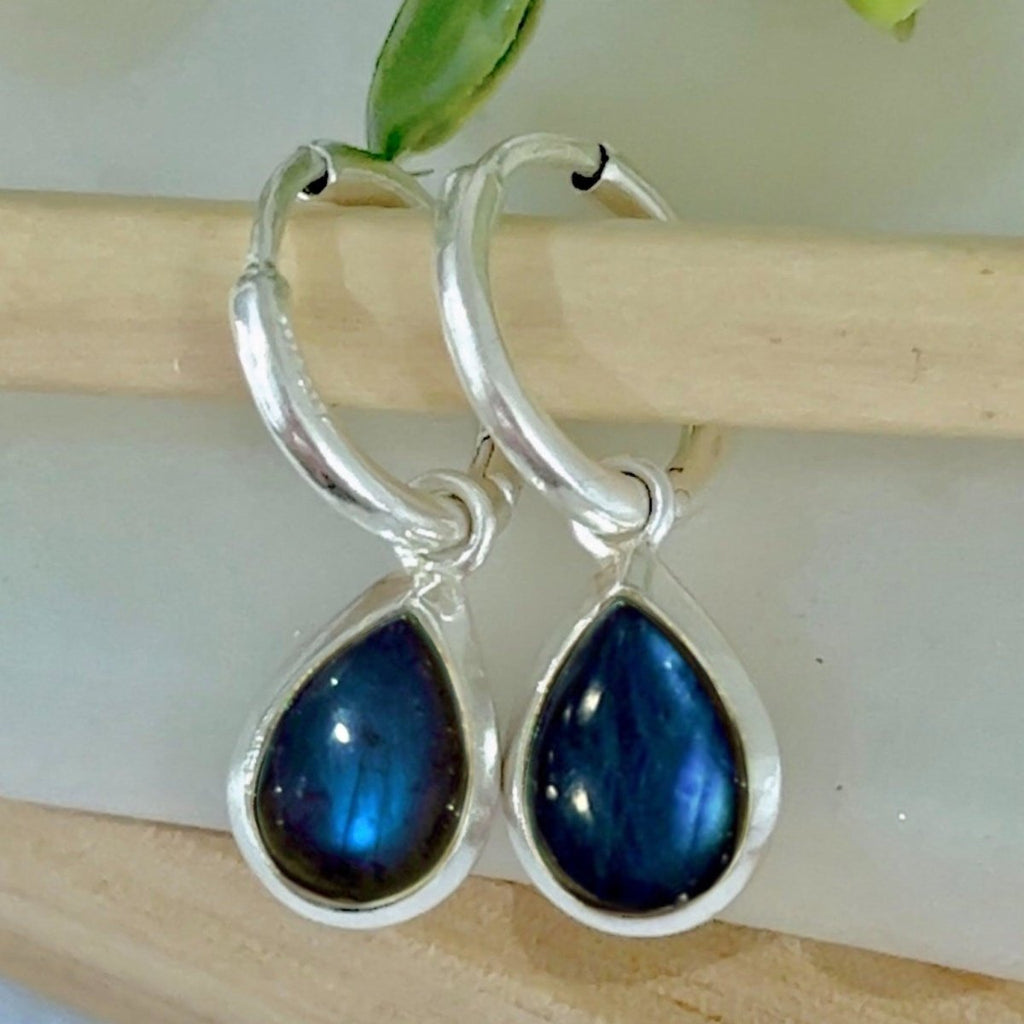 Laihas Classic Chic Raindrop Labradorite Hoop Earrings -LBD Australia