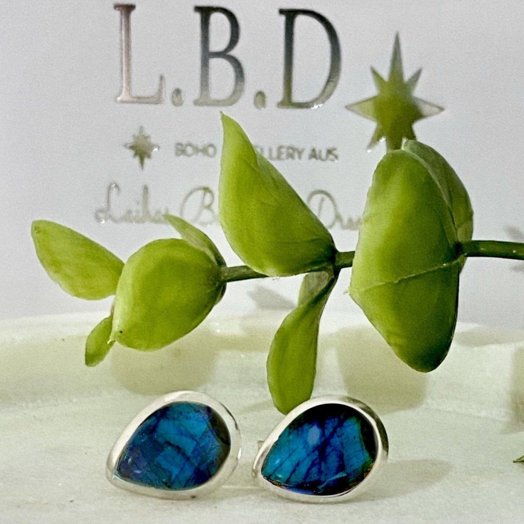 Laihas Classic Chic Raindrop Labradorite Stud Earrings -LBD Australia