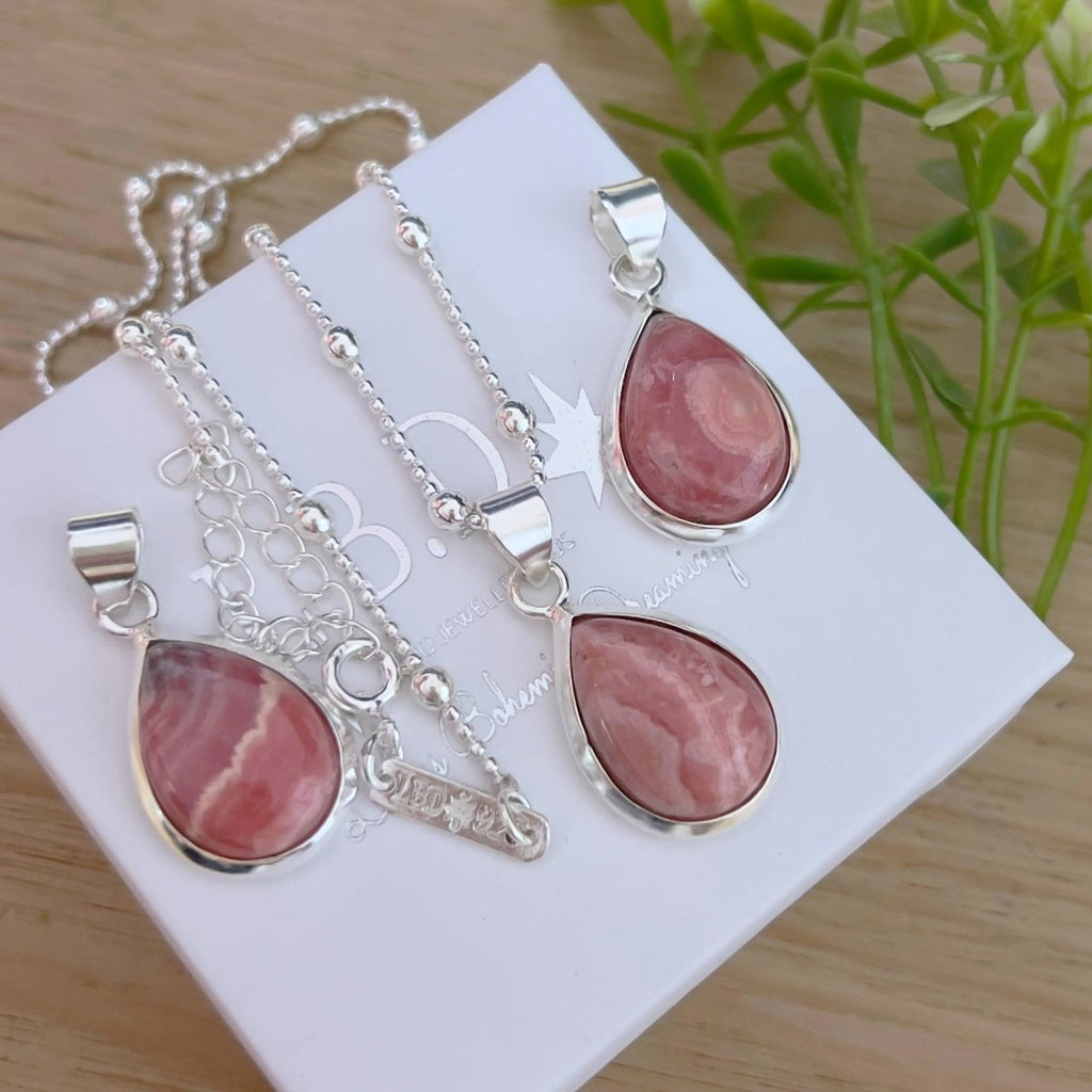 Laihas Classic Chic Raindrop Rhodochrosite Necklace -LBD Australia