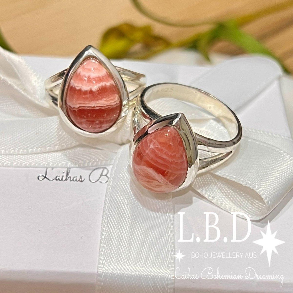 Laihas Classic Chic Raindrop Rhodochrosite Ring -LBD Australia