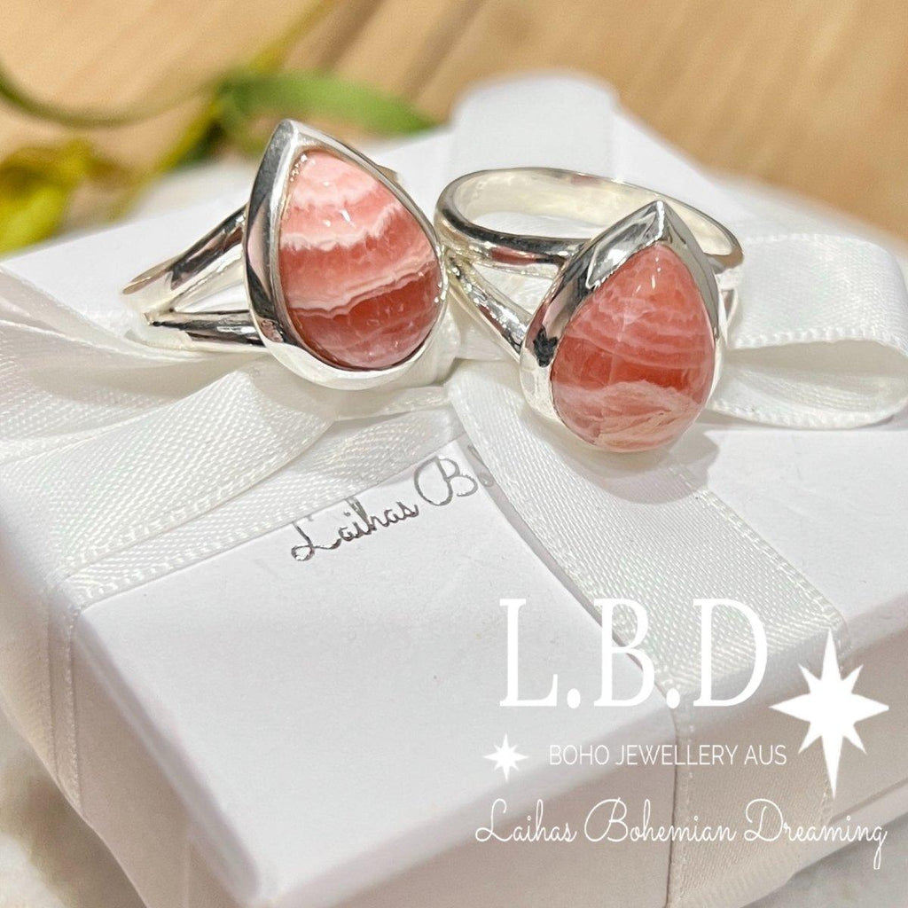 Laihas Classic Chic Raindrop Rhodochrosite Ring -LBD Australia