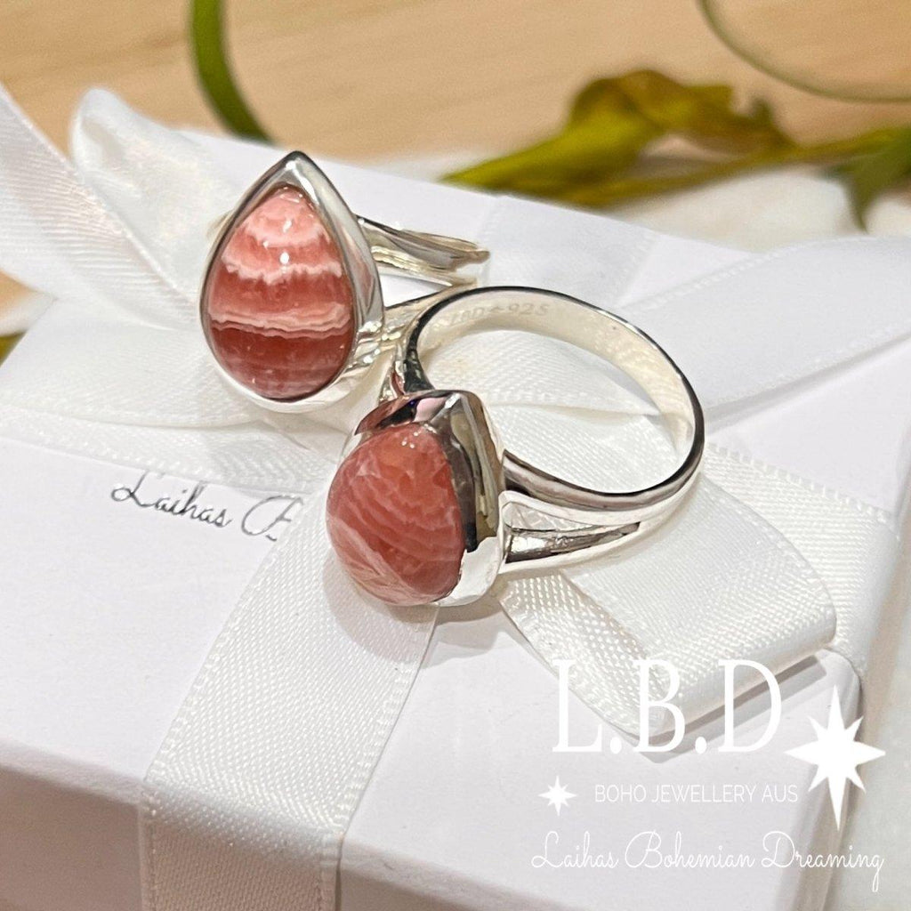 Laihas Classic Chic Raindrop Rhodochrosite Ring -LBD Australia