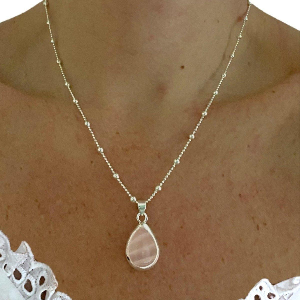 Laihas Classic Chic Raindrop Rose Quartz Necklace -LBD Australia