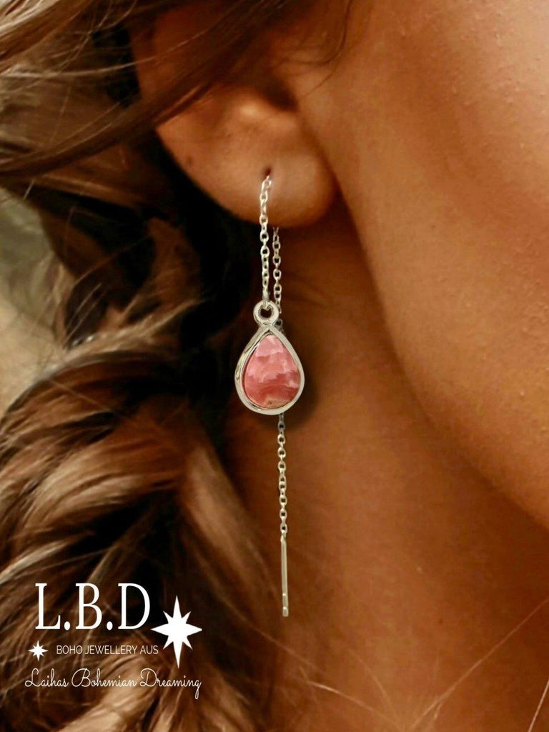 Laihas Classic Chic Rhodochrosite Threader Earrings -LBD Australia