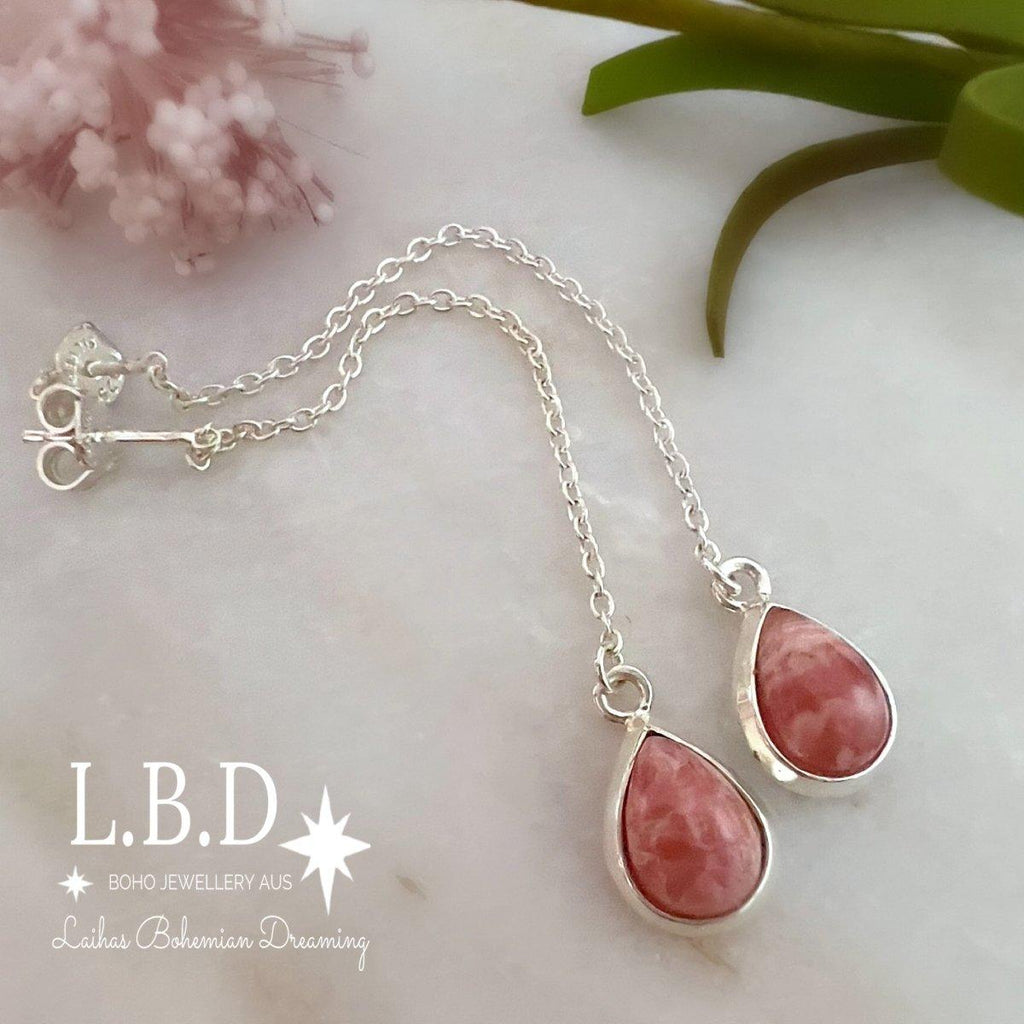 Laihas Classic Chic Rhodochrosite Threader Earrings -LBD Australia