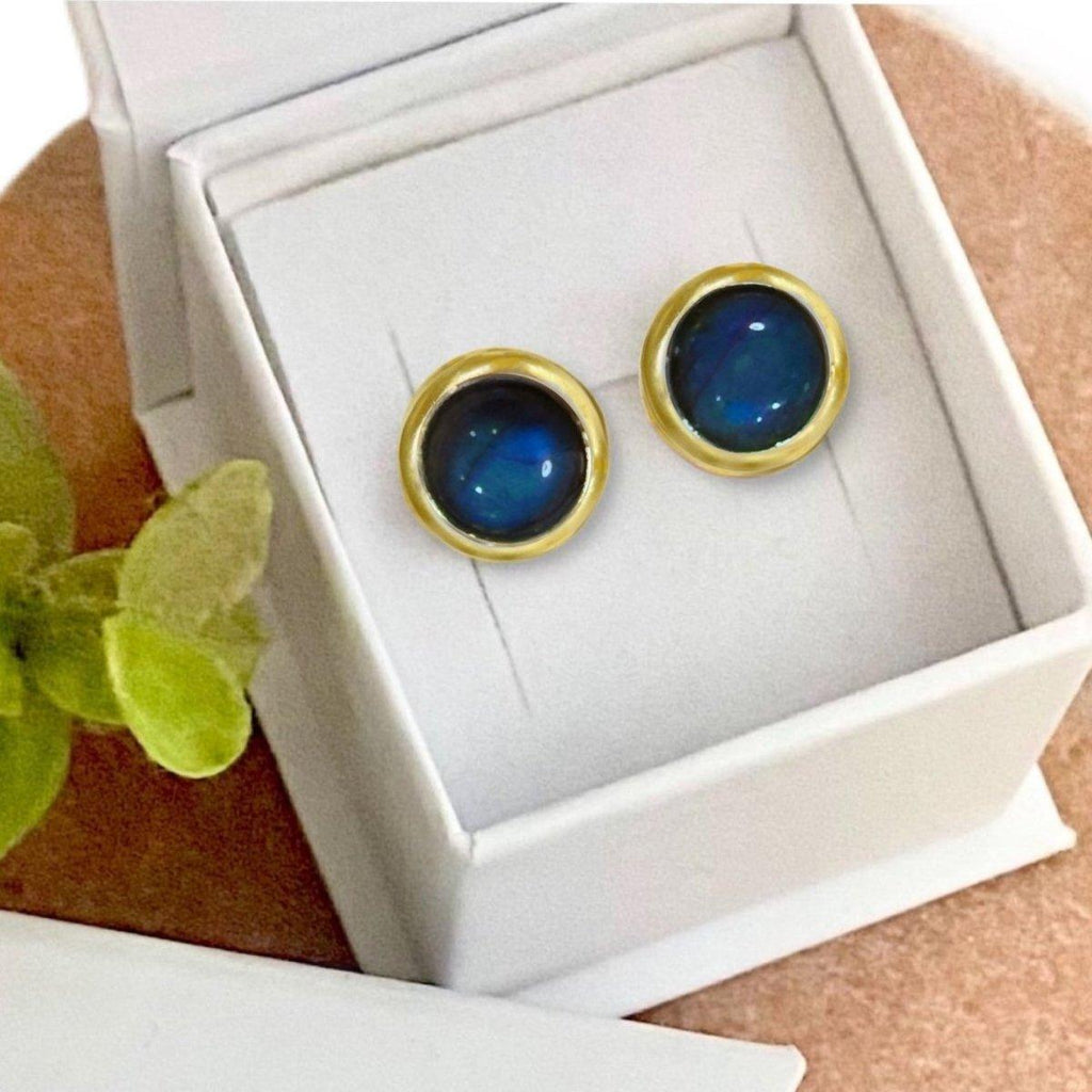 Laihas Classic Chic Round Gold Labradorite Stud Earrings -LBD Australia