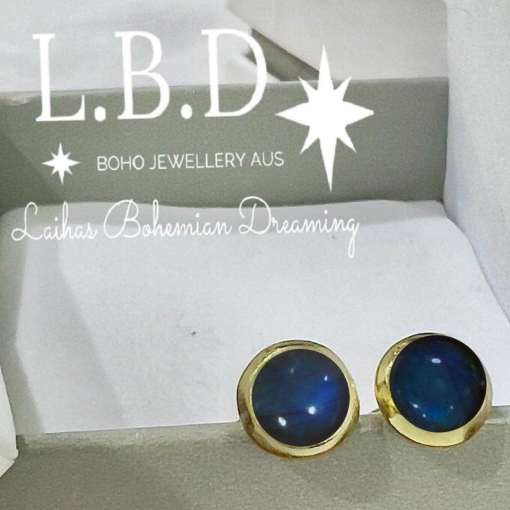 Laihas Classic Chic Round Gold Labradorite Stud Earrings -LBD Australia