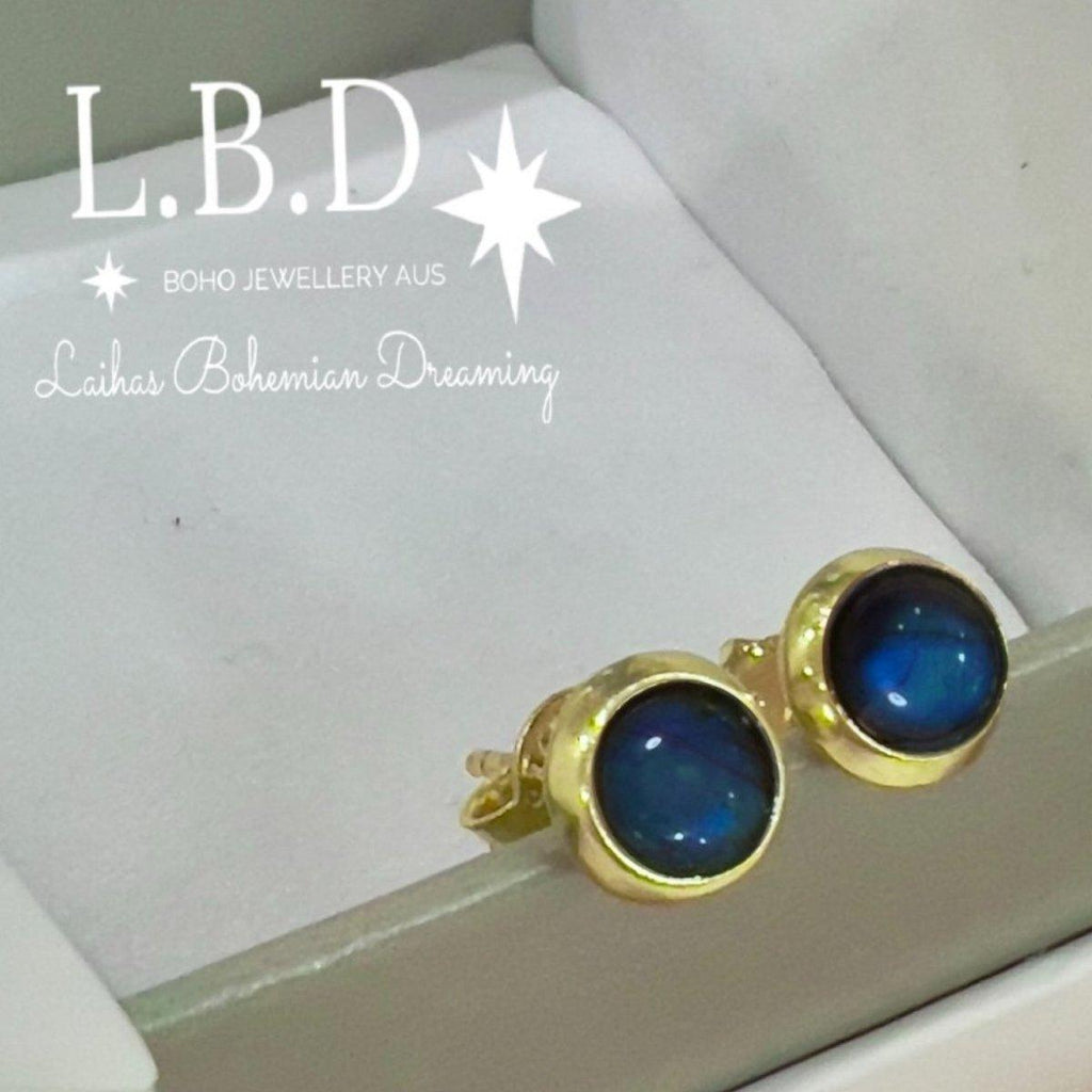 Laihas Classic Chic Round Gold Labradorite Stud Earrings -LBD Australia