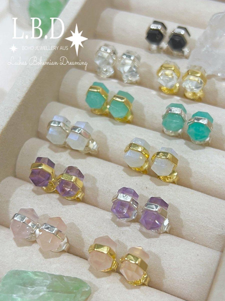 Laihas Crystal Kindness Gold Amazonite Stud Earrings
