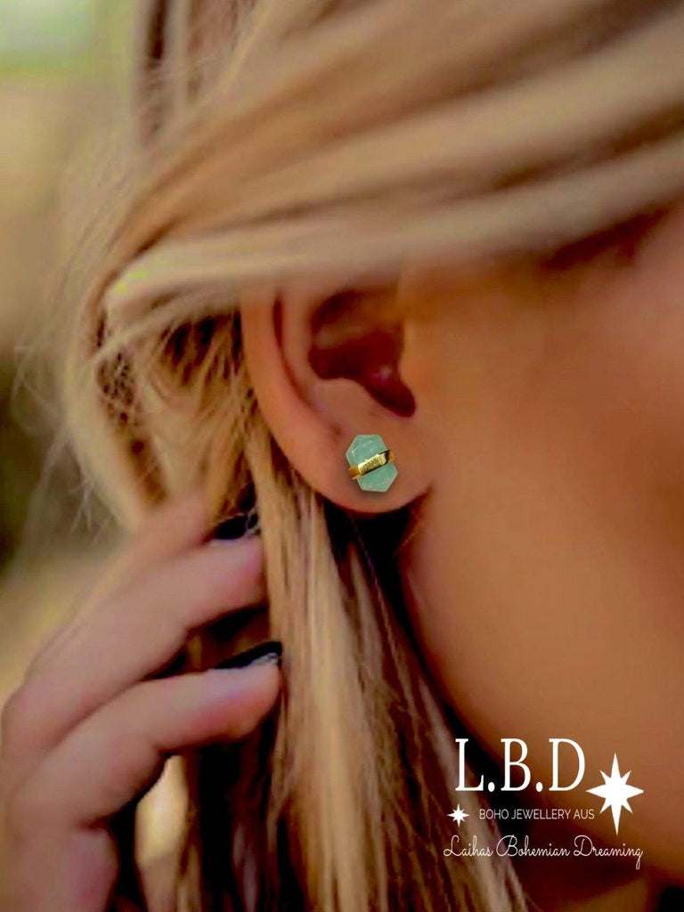 Laihas Crystal Kindness Gold Amazonite Stud Earrings